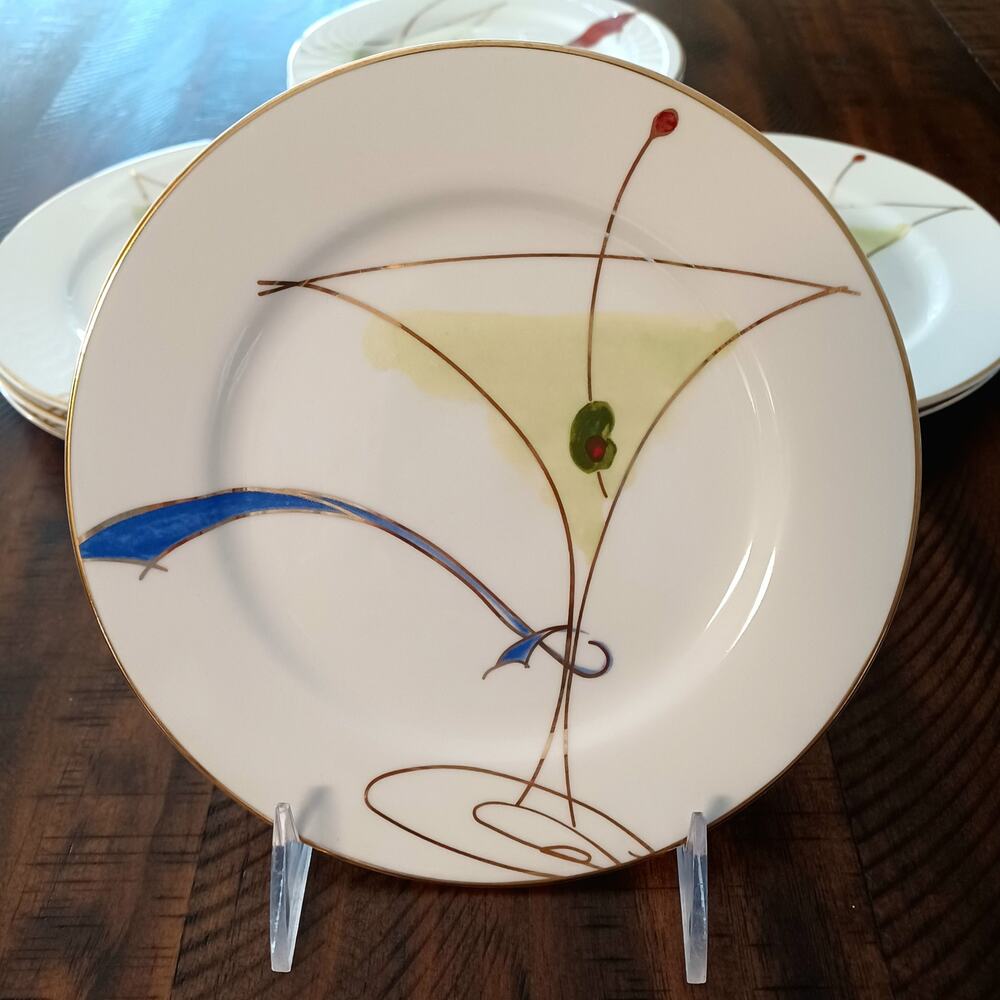 Vintage 1990s Pier 1 Martini Glass Appetizer Plates Set of 9 EUC Porcelain Retro